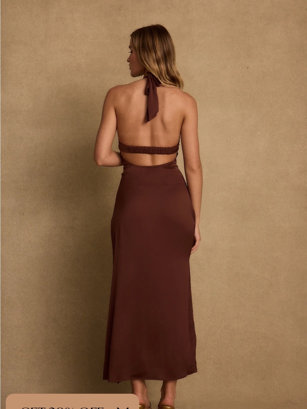 12th Tribe Brown Slip Maxi Dress with Black Lace Trim - Picture 3 of 3